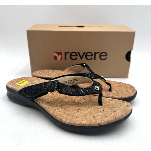 Revere NAPOLI Women's NEW Sandal Black Lizard US Size 6 Medium - Picture 1 of 11